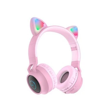 Бездротові навушники "Котячі вушка" Epik BT028C з підсвіткою Bluetooth Pink