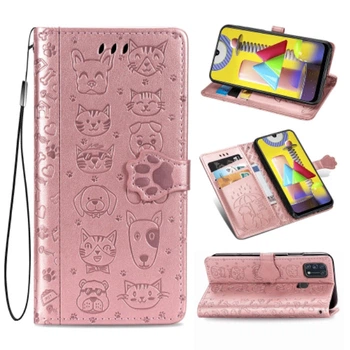 Чехол Embossed Cat and Dog для Samsung Galaxy M31 / M315 книжка кожа PU Pink