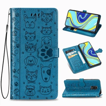 Чохол Embossed Cat and Dog для Xiaomi Redmi Note 9 Pro книжка шкіра PU Blue