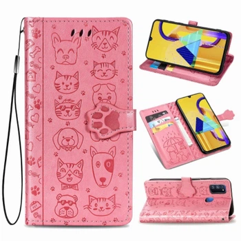 Чехол Embossed Cat and Dog для Samsung Galaxy M21 / M215 книжка кожа PU Pink