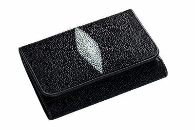 Гаманець зі шкіри ската Ekzotic Leather Чорний (stw 18)