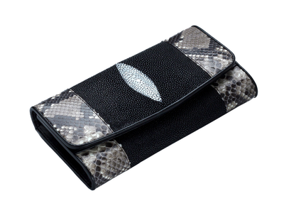 Гаманець зі шкіри ската з пітоном Ekzotic Leather Чорний (stw 12)