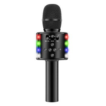 Бездротовий Bluetooth Караоке Мікрофон D168 з Функцією Дует + Підсвічування + Зміна Голосу для Дітей і Дорослих KTV Чорний