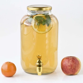 Диспенсер стеклянный 4,25л с пластиковым краном Gold (лимонадница) Glass-P. (425G)