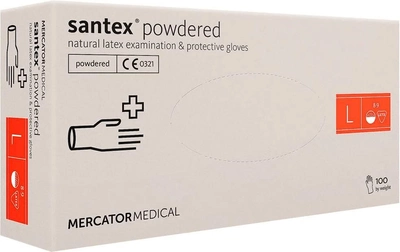 Рукавички латексні опудренниє SANTEX POWDERED MERCATOR MEDICAL 100шт L Білий
