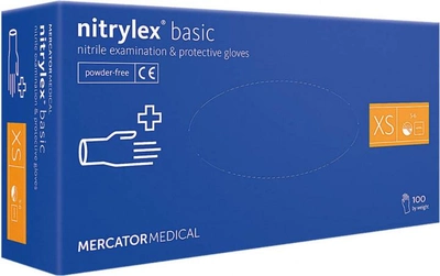 Перчатки Нитриловые Неопудренные Mercator Medical Nitrylex Basic XS 100 шт Blue (NITRYLEXXS)