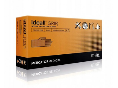 Супер прочные нитриловые перчатки Mercator Medical Ideall GRIP + L 50 шт Черные