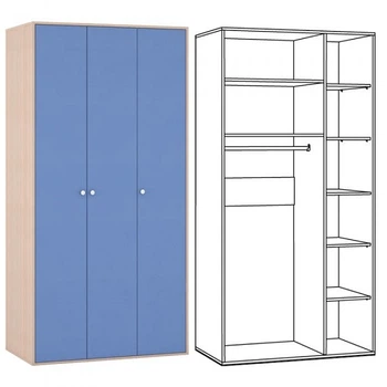 Шкаф KidsBunkBed Ш05 дуб молочный терра голубая 1064 x 582 x 2128 мм