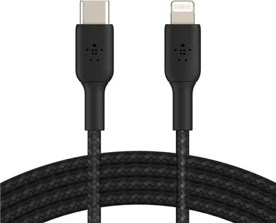 Кабель Belkin USB-С — Lightning Braided 1 м Black (CAA004BT1MBK)