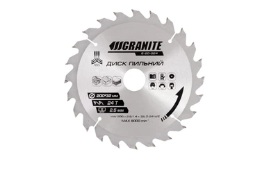 Диск пильный для дерева Granite с твердосплавными напайками 200х32х24Т адапт 32-30/32-25.4 7600 об/мин 5-20-024