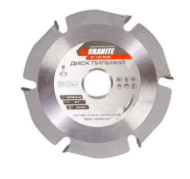 Диск пильный для дерева Granite с твердосплавными напайками 125х22.2х6Т 12200 об/мин 5-12-506