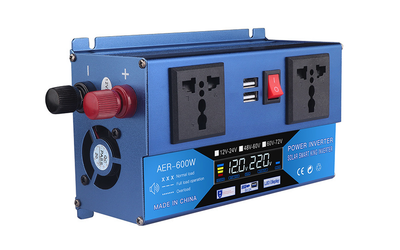 Инвертор напряжения универсальный Voltronic, AER-600W, 60-72/220V, approximated, 2 универсальные розетки +2USB LED дисплей , клемы + крокодилы AER-600W-CI60-72V
