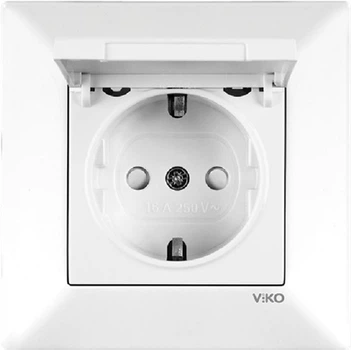 Розетка с заземлением с защитной крышкой со шторками VIKO Meridian Белый (90970012-WH)