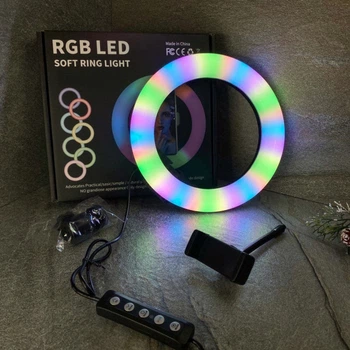 Кольцевая лампа с держателем для смартфона Soft Ring Light MJ 20 RGB для TikTok и Instagram, блогеров