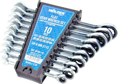 Набір ключів ріжково-накидних з тріщоткою (Molder Tools) 10шт. (8-19мм.) MT56110