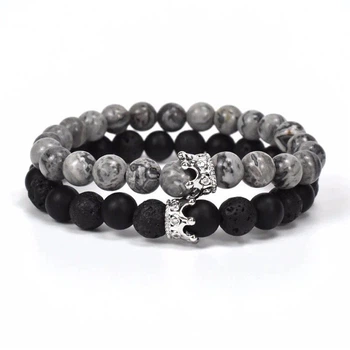 Парные браслеты Mawas Grey Silver с коронами (70012)