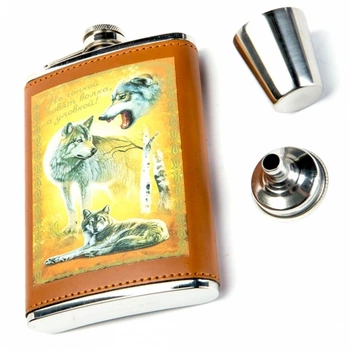 Набор Фляга подарочная и рюмка Волк TZ-04 Hip Flask
