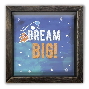 Дерев'яна яна копілка (скарбничка) 20 20 см "Dream big" ракета в небі зоряний, коричнева вінтажна