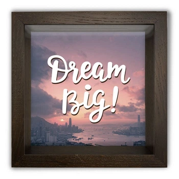 Дерев'яна яна копілка (скарбничка) 20 20 см "Dream big" місто в тумані, коричнева