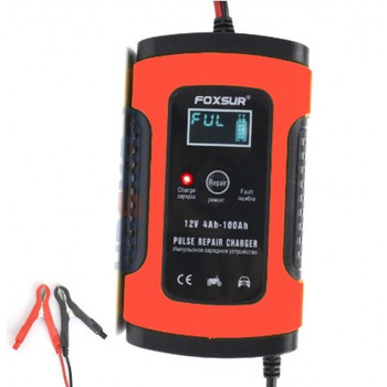 Зарядний пристрій для автомобіля і мотоцикла FOXSUR 12V 5A імпульсний зарядний пристрій з РК-дисплеєм
