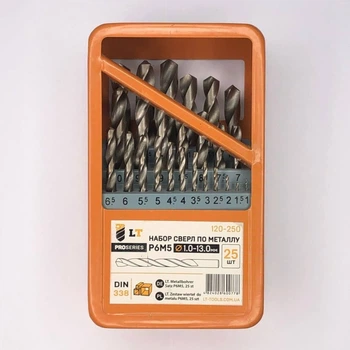 Набор сверл по металлу Р6М5 25 шт. 1,0 - 13,0 мм "LEVTOOLS" 120-250