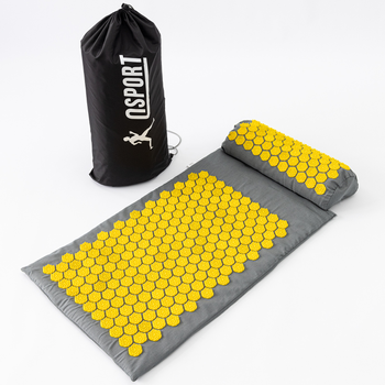 Масажний килимок Аплікатор Кузнєцова + валик масажер для спини/шиї/голови OSPORT Lotus Mat Eco (apl-021) Сіро-жовтий