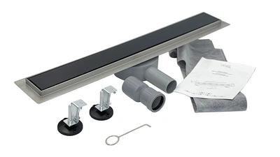 Трап душевой каленное стекло 500*70 мм, Nero Glass Black (Италия) с поворотным сифоном под плитку