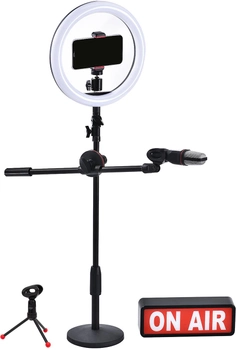Набор блогера все-в-1 Promate VlogPro LED лампа 26 см, стойка журавль, 3.5 мм микрофон, лайтбокс, крепления для камеры и смартфона Black (vlogpro.black)