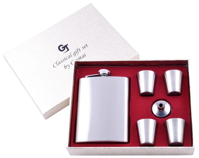 Фляга 236 мл Silver Box и 4 стопки, Нержавеющая Сталь, Набор