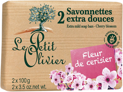 Экстра нежное мыло Le Petit Olivier 100% vegetal oils soap Вишневый цвет 2х100 г (3549620005080)