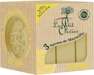 Марсельське мило Le Petit Olivier 100% vegetal oils soap Гліцерин 3х100 г (3549620005844)