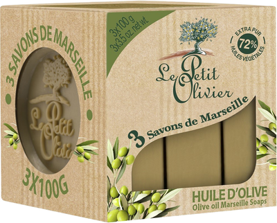 Марсельское мыло Le Petit Olivier 100% vegetal oils soap Оливковое масло 3x100 г (3549620005851)