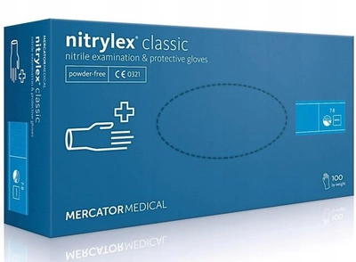 Рукавички нітрилові, неопудрені Mercator Medical Nitrylex Classic розмір М 100 шт Синій