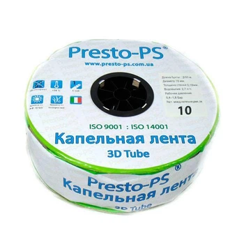 Капельная лента 16 мм шаг 10 см толщина стенки 0,18 мм Presto-PS 3D Tube бухта 500 м