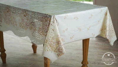 Клеенка кухонная Lace Ажур 1.32 м бежево-белая пог. м. (111-С)