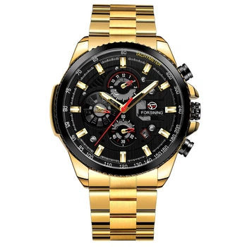Механічний годинник з автоподзаводом Forsining (gold-black) - гарантія 12 місяців