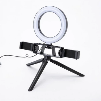 Кольцевая лампа для селфи Multi-Position Fill Light Live Broadcasting с 2 держателями для телефона