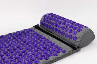 Масажний килимок Аплікатор Кузнєцова + валик масажер для спини/шиї/ніг/стоп/голови/тіла OSPORT Pro (n-0006) Сіро-фіолетовий