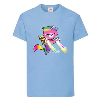 Футболка детская Радужная Кошка 002 (Rainbow Cat) голубая (RNC lbl 002) 104 см