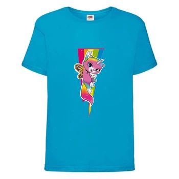 Футболка детская Радужная Кошка 004 (Rainbow Cat) синяя (RNC blu 004) 128 см