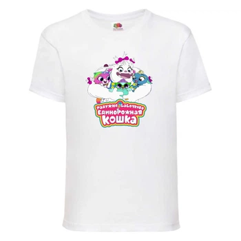 Футболка детская Радужная Кошка 001 (Rainbow Cat) белая (RNC wh 001) 164 см