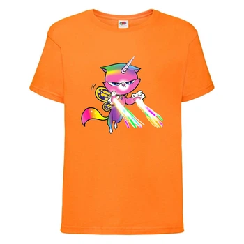 Футболка детская Радужная Кошка 002 (Rainbow Cat) оранжевая (RNC orn 002) 104 см