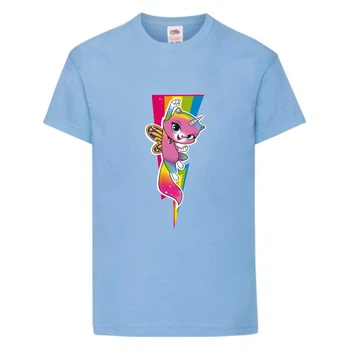 Футболка детская Радужная Кошка 004 (Rainbow Cat) голубая (RNC lbl 004) 116 см