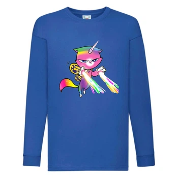 Лонгслив реглан Радужная Кошка 002 (Rainbow Cat) синий (RNC blu 002) 152 см