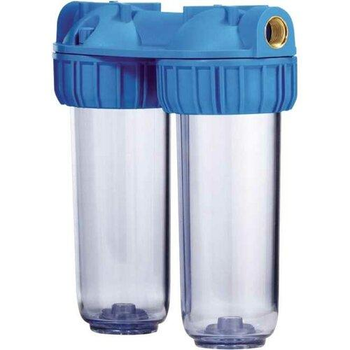 Фильтр двойной Atlas Filtri DUPLEX 3P Dn 3/4" Высота 10" (45°) с поджимной гайкой RA112T411