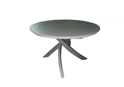 Стол обеденный раскладной в гостиную, кухню Caezar 120х120(+40) стекло + МДФ серый/металл серый Евродом
