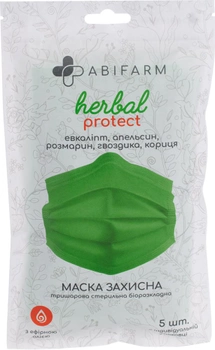 Захисні маски Abifarm Herbal Protect ароматичні, з ефірними оліями, 3-шарові, стерильні, 5 шт (1HLP02) (4820238360143)