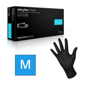 Перчатки нитриловые неопудренные чёрные, размер M (100 шт/уп) NITRYLEX BLACK 4,4г.