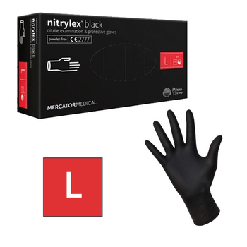Перчатки нитриловые неопудренные чёрные, размер L (100 шт/уп) NITRYLEX BLACK 4,4г.