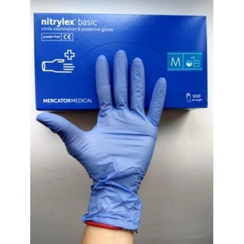 Рукавички Mercator Medical Nitrylex basic розмір "M" нітрилові неопудрені текстуровані (100шт-50пар) Сині